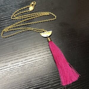 Susan Shaw Gold Plated Hot Pink Fringe Tassel Long Chain Necklace 30"